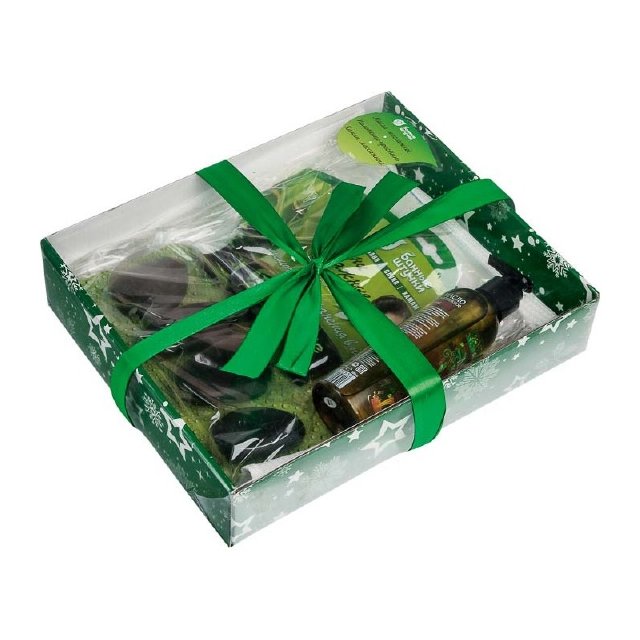 Подарочный набор 3 предмета в цветной коробке (полотенце-простынь ваф, камни, масло) БШ