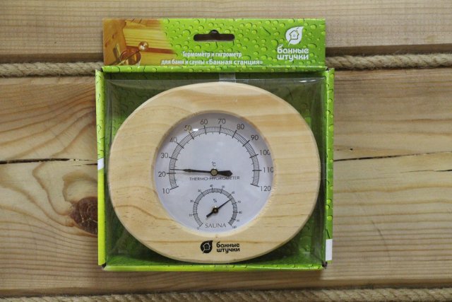 Термометр с гигрометром для бани и сауны овальный в деревянном корпусе 16*14*3 см/БШ 18022
