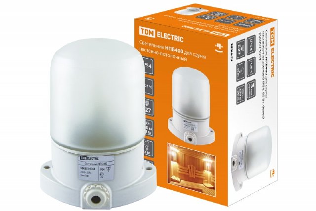 Cветильник НПБ400-1 для сауны настенно-потолочный IP54, 60 Вт, белый